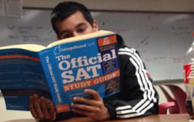 Study sesh-- Senior Luis Encinas studies for the SAT. The SAT replaced SBAC this year as the state assessment.