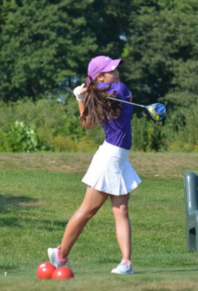 Perfect shot--
Mia Grzywinski
judges her shot
during a golf tournament.
Grzywinski
is looked forward to
continue to challenge
herself throughout
her season.