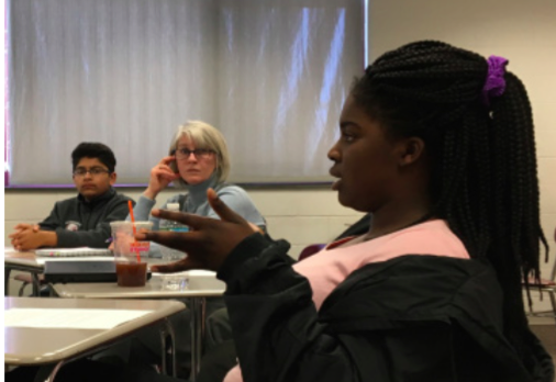 Food for thought-- Sophomore Chantelle Otu’Appiah talks about the struggles of discussing racism with others.  The members of the focus group addressed the root causes of prejudice and ignorance, as well as ways to they believe would be effective at addressing them in the school community.