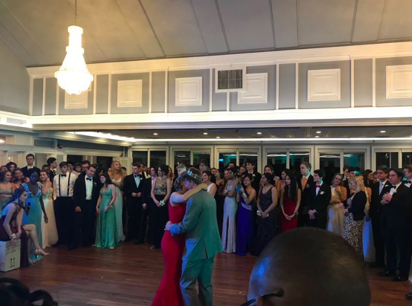 Crowned+royalty+--+Seniors+James+Galske+and+Michelle+Mordasewicz+dance+following+being+awarded+Prom+King+and+Queen.+This+was+the+first+time+the+school+hosted+a+prom+at+Glastonbury+Hills+Country+Club.