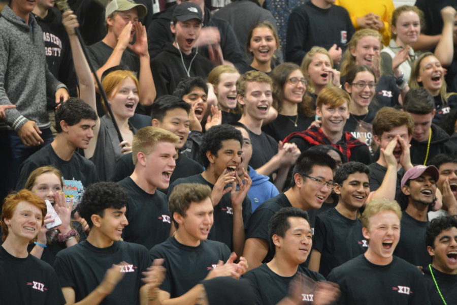 School Spirit-- Seniors cheer at the pep rally. The event took place on September 28. 