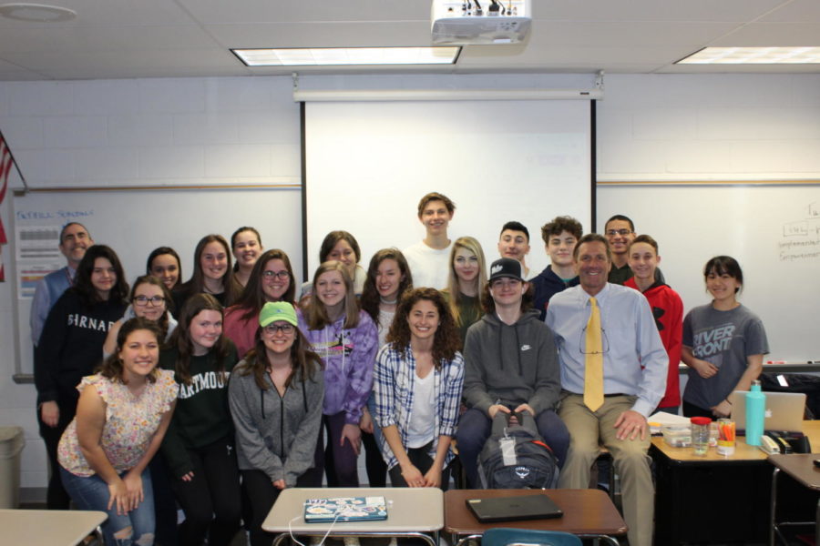 World traveler— Social studies teacher Kara Trubia celebrates with her class as she is surprised with a Fund for Teachers grant. Trubia plans to use her $5,000 to travel to Germany to enrich the social studies curriculum. 