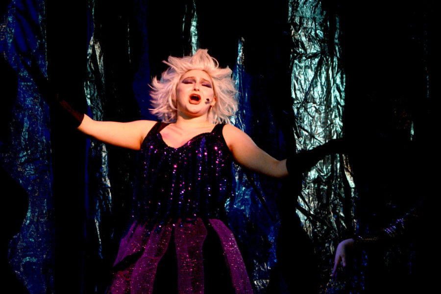Up to no good- Ursula, played by senior Camille Hoheb, sings “Poor Unfortunate Souls” as she tries to convince Ariel, played by senior Quinn Mahoney, to give up her voice in exchange for the chance to be a human. The
Drama Department showcased The Little Mermaid on March 7, 8 and 9 to crowded audiences. 