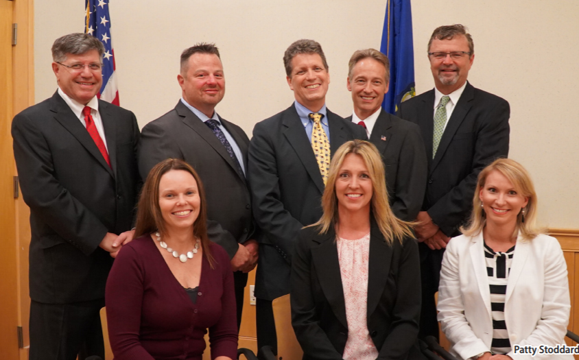 New faces-- Republican candidates (Top, left to right) Peter Mastrobattista, Joe Capodiferro, CJ Thomas, Gary Palumbo,
Chris Fagan and (Bottom, left to right) Chrstine Arnold, Sylvie Binnette, and Sarah Healy take a photo prior to Election
Day as they prepare for their campaigns. the Republican party took the lead for the Town Council, with five elected
Republicans and two elected Democrats while the Board of Education elected two Democrats and two Republicans.