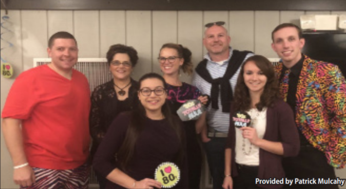  got the answer-- (left to right) Principal Scott Hurwitz, administrative secretary Denise Martin, music teacher
Louise Carozza, English Department Leader Amy Miller, Assistant Principal Russell Crist, music teacher Shannon
Prouty, and social studies teacher Patrick Mulcahy celebrate during the annual Trivia Bee. The event was hosted by Farmington Public Schools Foundation.