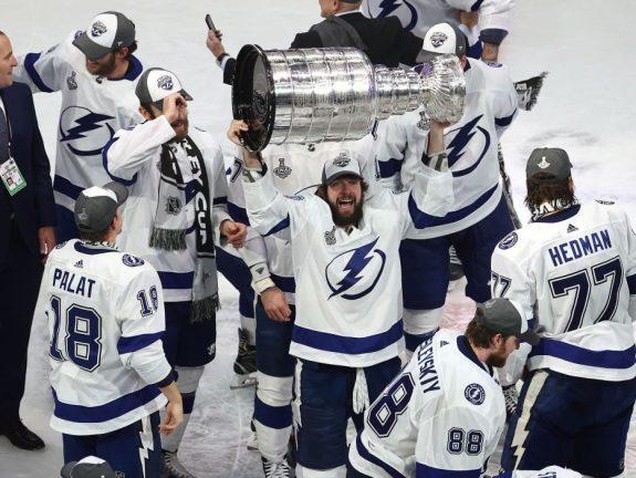 Raise your cup -- Nikita Kucherov holds up the Stanley cup as the Tampa Bay Light-
ning celebrate their victory against the Dallas Stars. The National Hockey League (NHL)

Stanley cup championship took place on September 28.