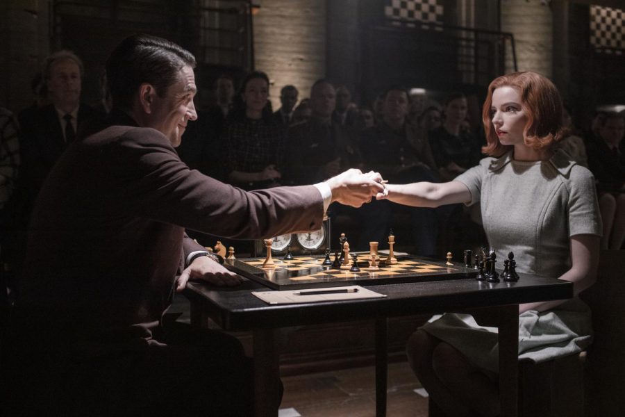 Friendly
match-- Beth Harmon (Anya Taylor-Joy) participates in a chess match against Vasily Borgov (played by Marcin Dorociński) in the The
Queen’s Gambit. The show is a highly rated addition to Netflix.