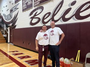 Side by side -- Assistant Superintendent Scott Hurwitz and Principal Russel Crist get ready to watch the Flipping Out for Friends tournament on August 31. Hurwitz and Crist took on new administrative roles this year. 
