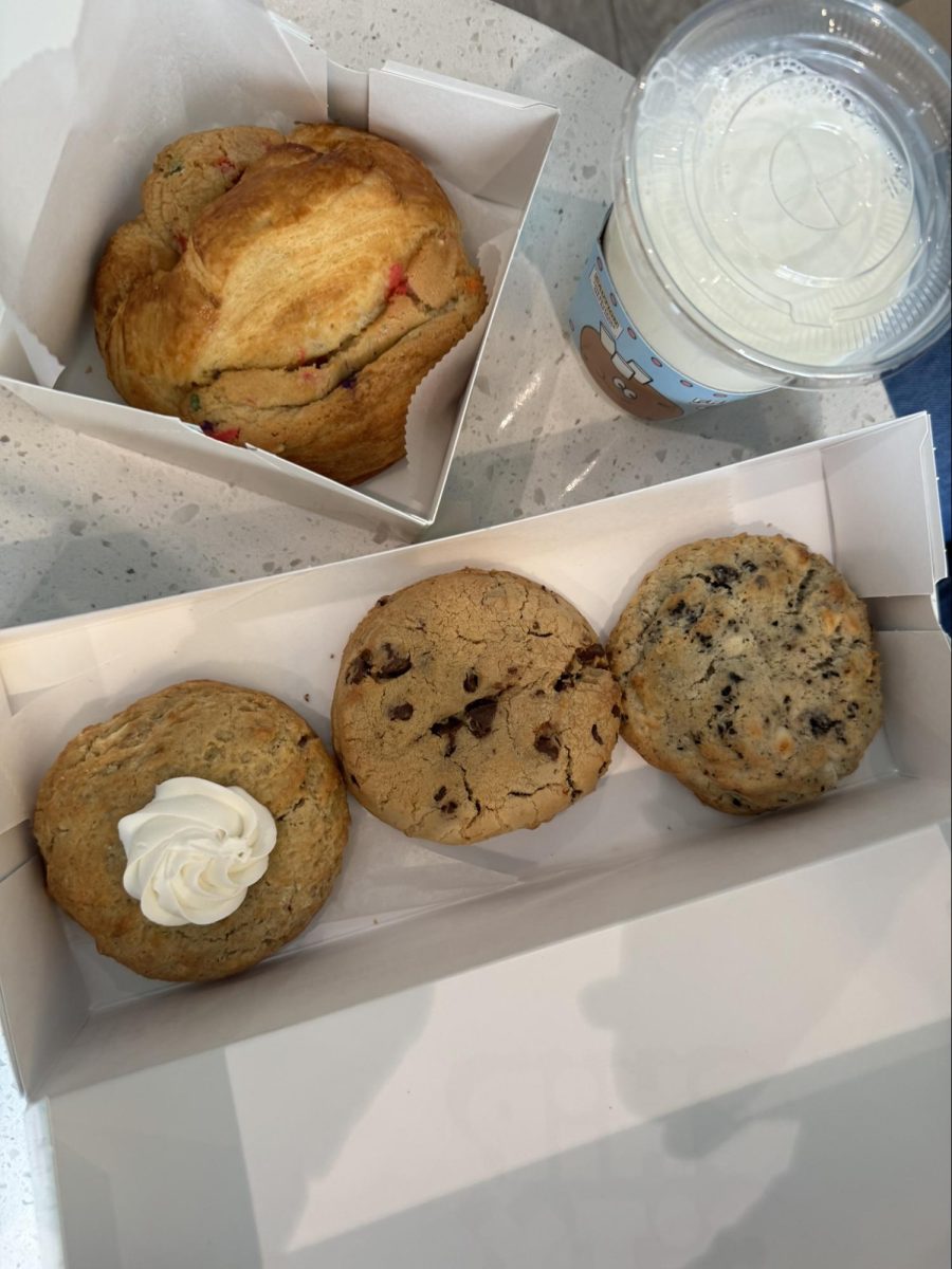 Who’s hungry?-- Chocolate chip, cookies n' cream, banana cream pie cookies, and a confetti crookie (or croissant cookie) at Chip City. Chip City opened in West Hartford center on April 5th, 2024. 
